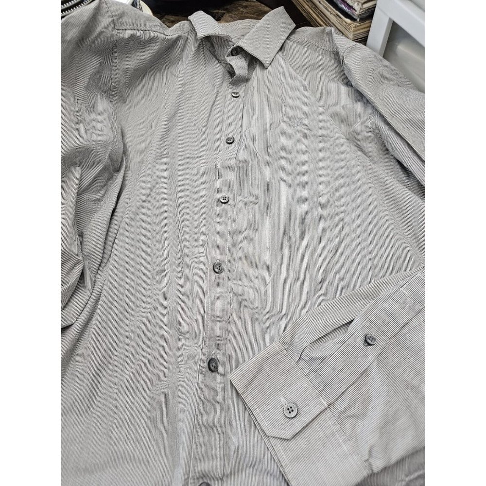 Anerican Eagle Slim Fit Gray Pin Striped Button Down Shirt Men's Size XL